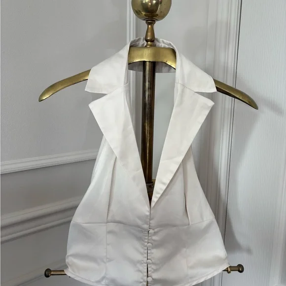 White Halter Collared Button-Front Top - Picture 1 of 3